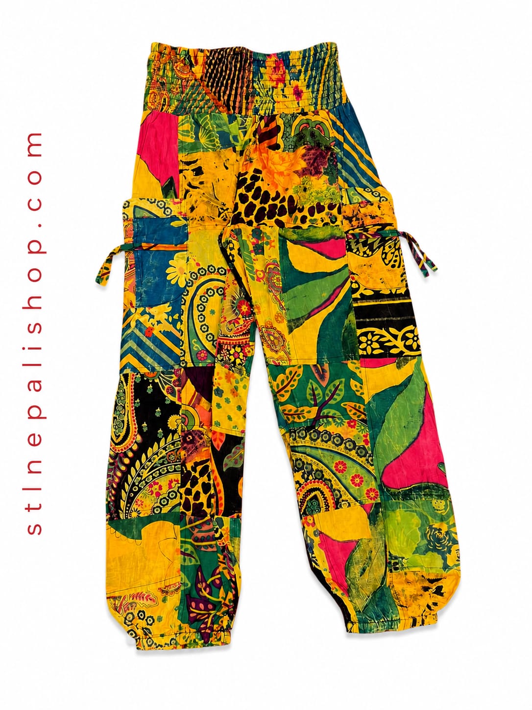 FLOWER PRINT PATCH STONE WASH TROUSER