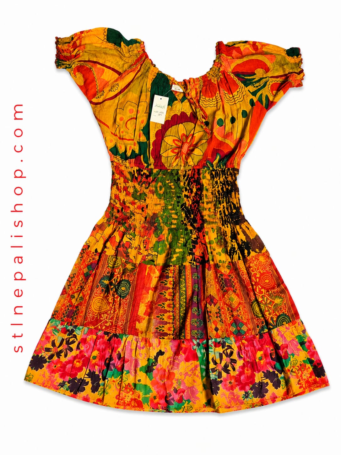 FLOWER PRINT PATCH STONE WASH DRESS