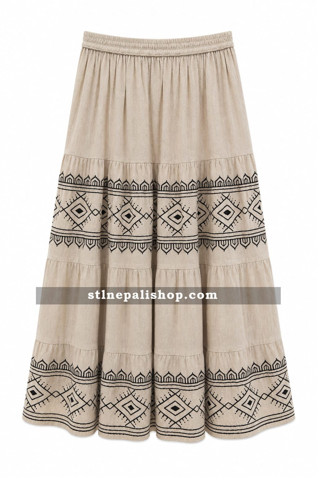 Embroidered Tiered Maxi Skirt