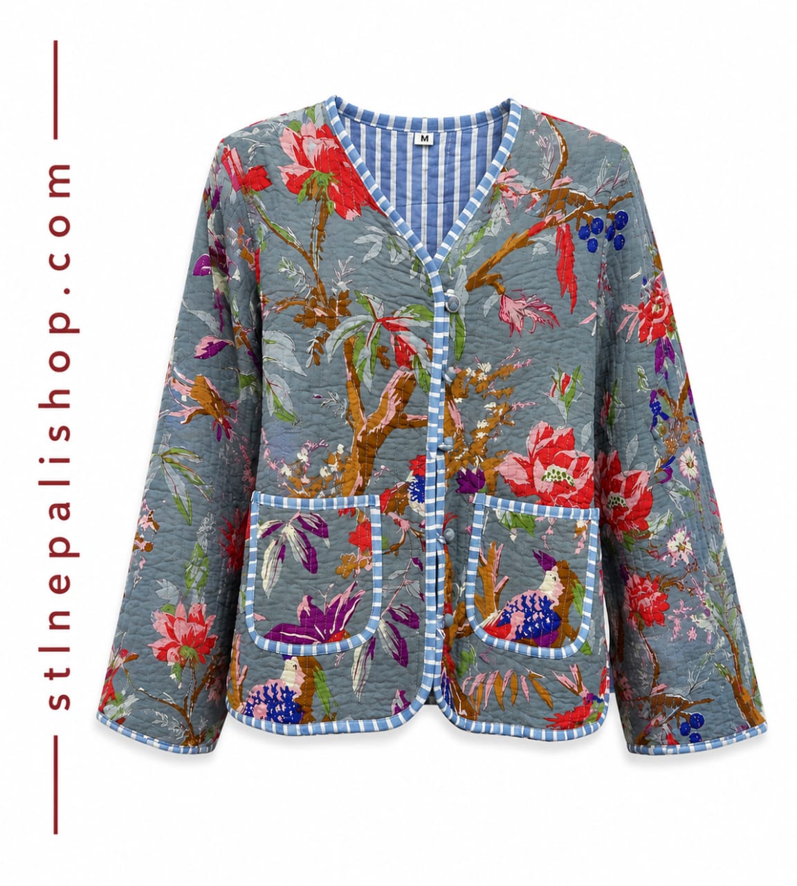 Blue Floral Quilted Jacket