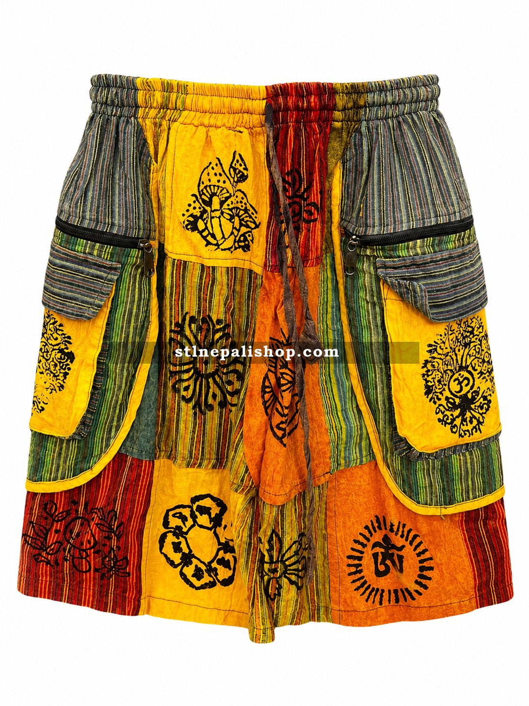 Patch Cotton Shorts Stone Wash Block