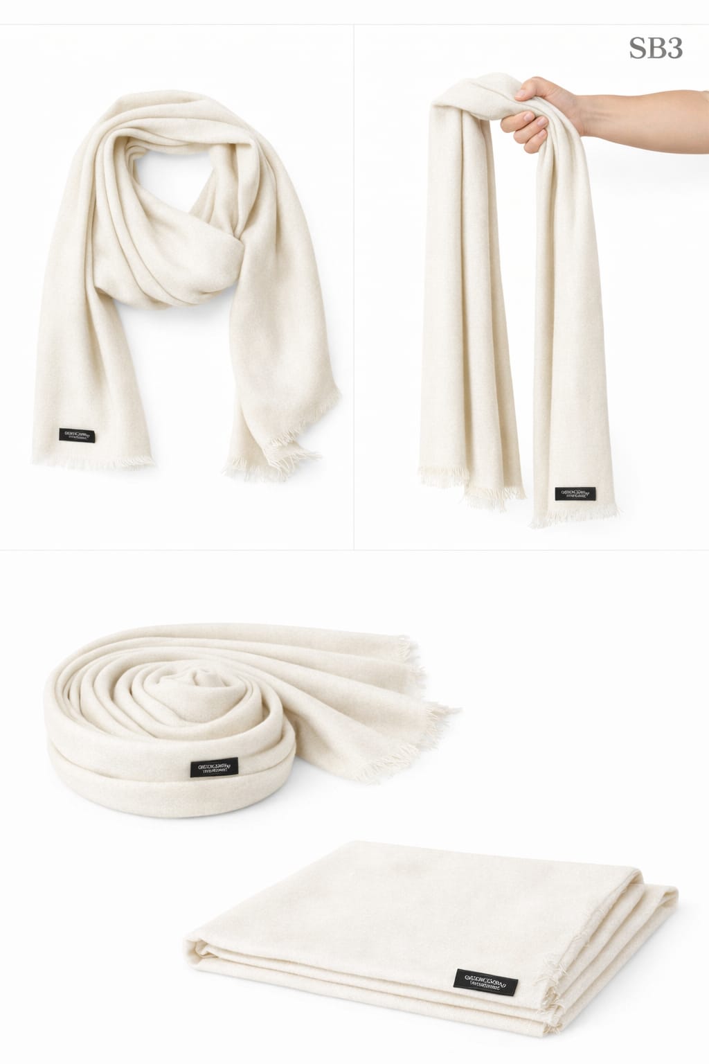 Ivory Cream SB Series mixed cashmere wrap, 70x200 cm, featuring a soft artisan texture.