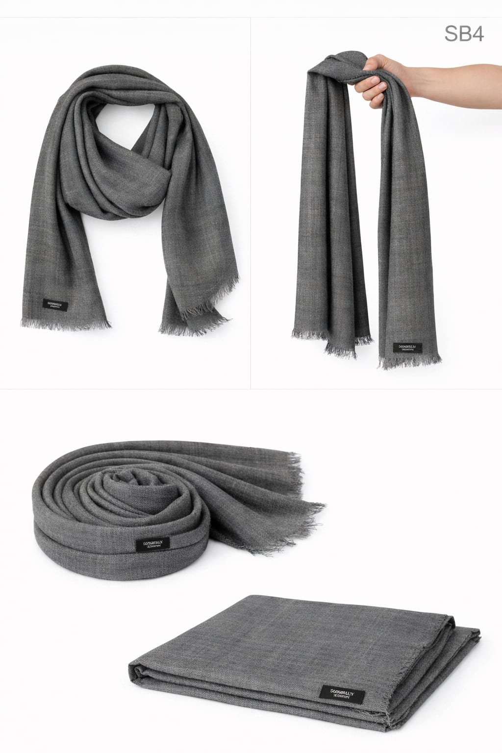 Charcoal Grey 60% cashmere scarf for everyday wear, SB Series, ultra-light 70-gram weight.