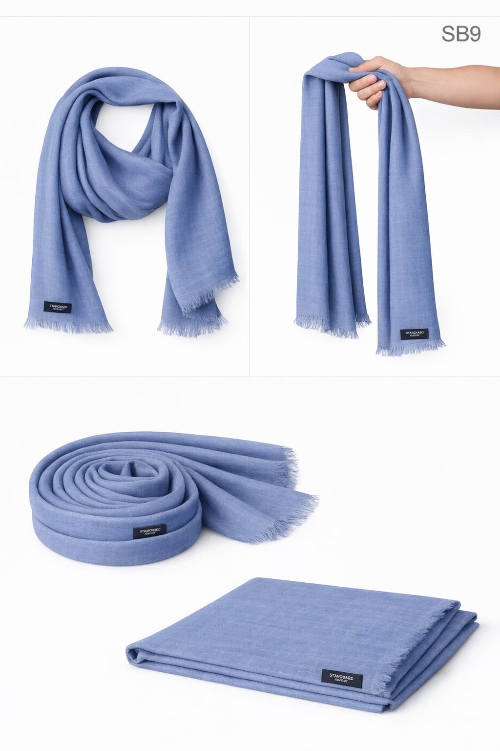 Sky Blue lightweight mixed cashmere wrap, SB Series, 70g weight for a breathable, soft feel.