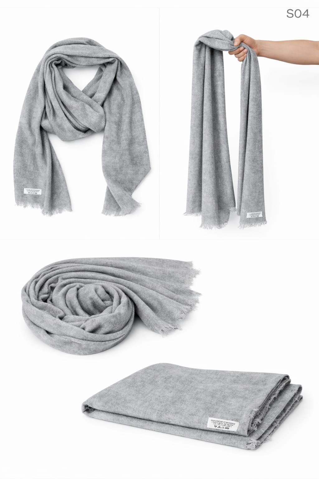 Dove Grey light-toned mixed cashmere scarf (SO Series) in a generous 70x200 cm size for versatile winter styling.