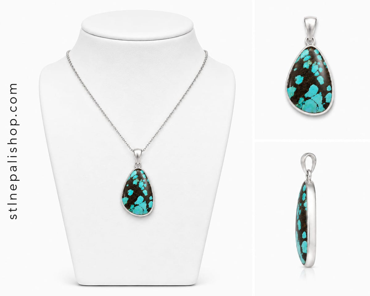 Black Matrix Turquoise Teardrop Pendant