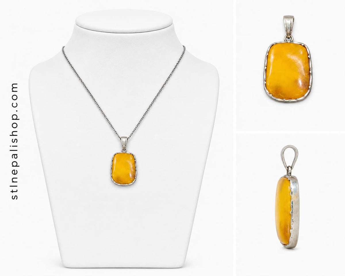 Natural Amber Rectangle Pendant