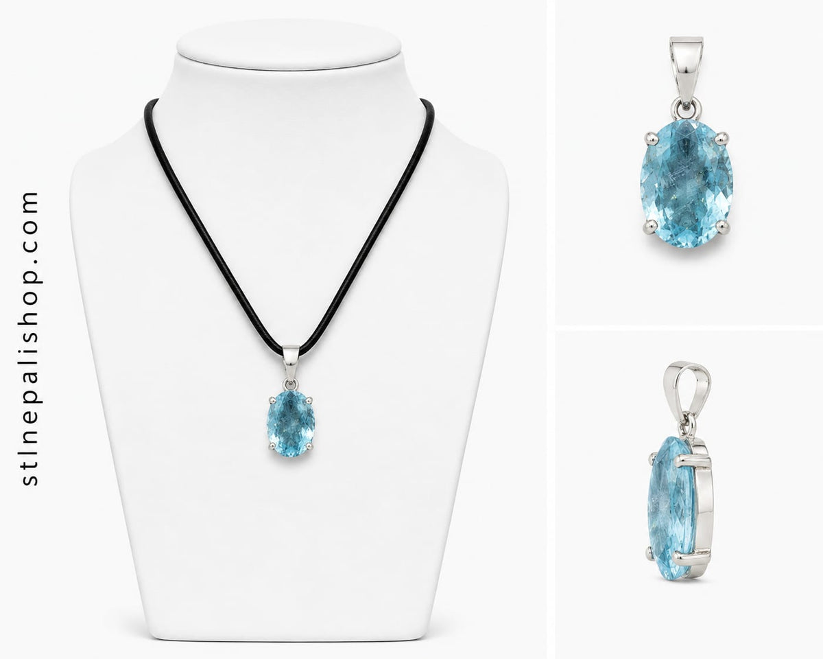Swiss Blue Topaz Oval Pendant