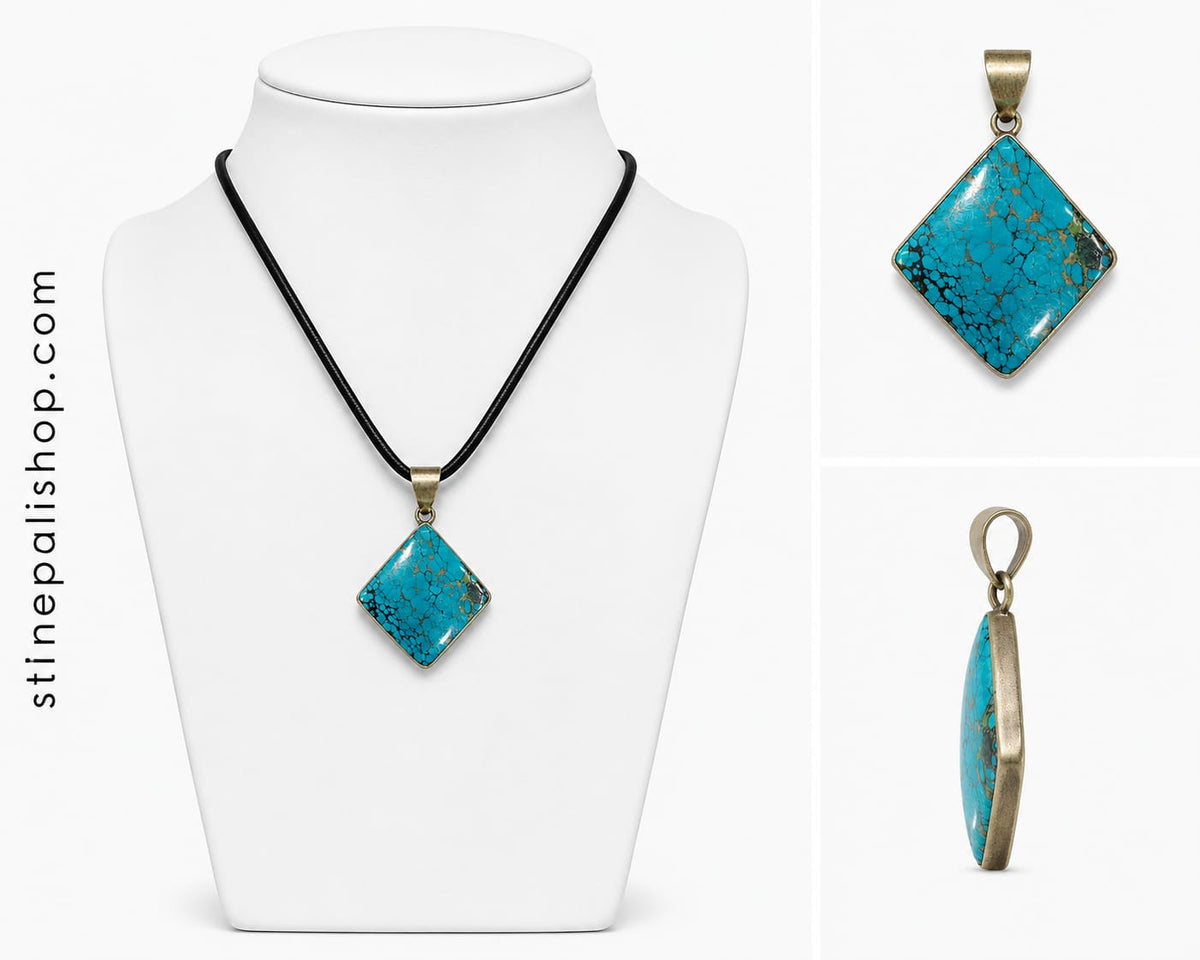 Blue Spiderweb Turquoise Diamond Pendant