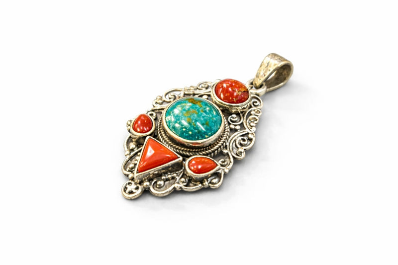 Tibetan coral & turquoise pendant